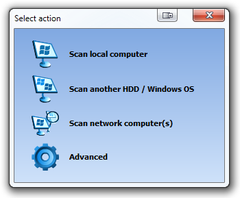 Recover Keys Select Action dialog