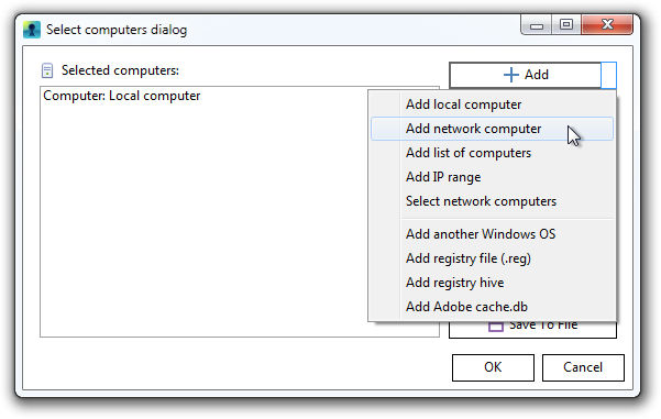 Select computers dialog window