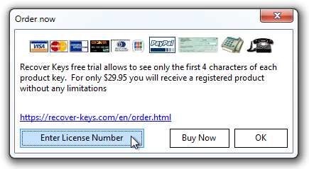 Order now / Enter License Number Window