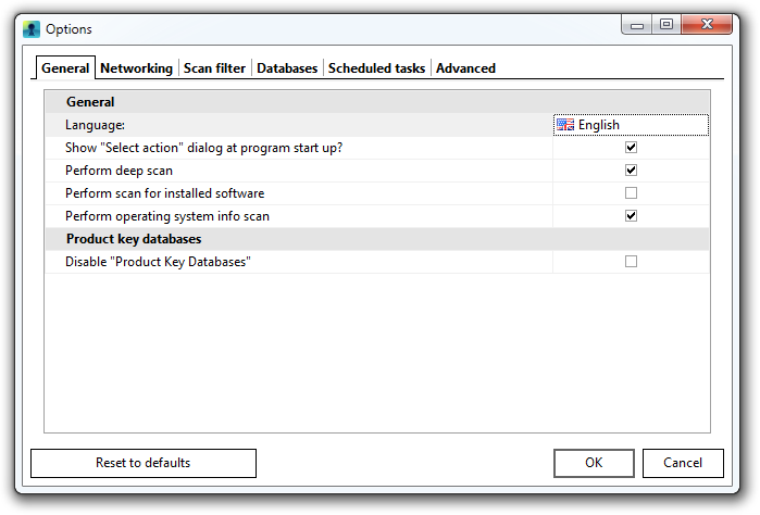 Options dialog of Recover Keys