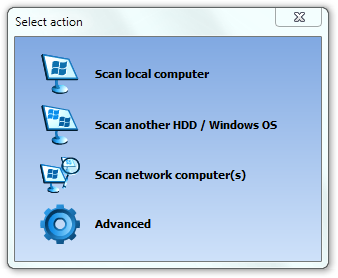 Select action dialog of Recover Keys