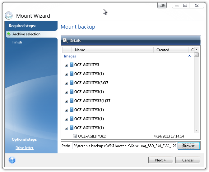 acronis true image mount tib writeable