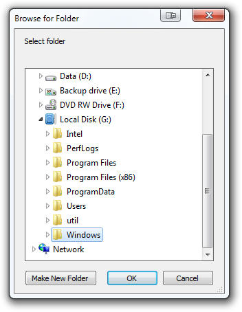 Browse for Folder Window