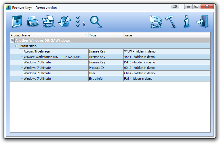 Recover Keys TIB file scan results