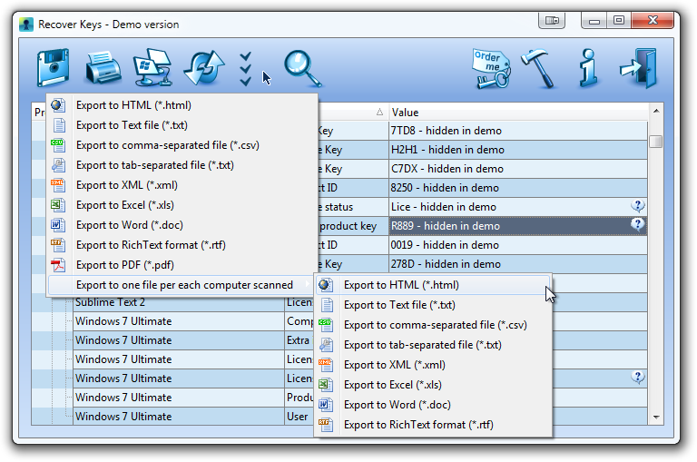 Recover Keys - save to folder