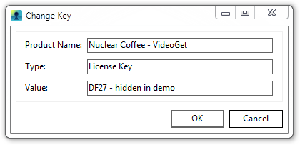 Change license key window