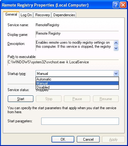 How to start Remote registry service